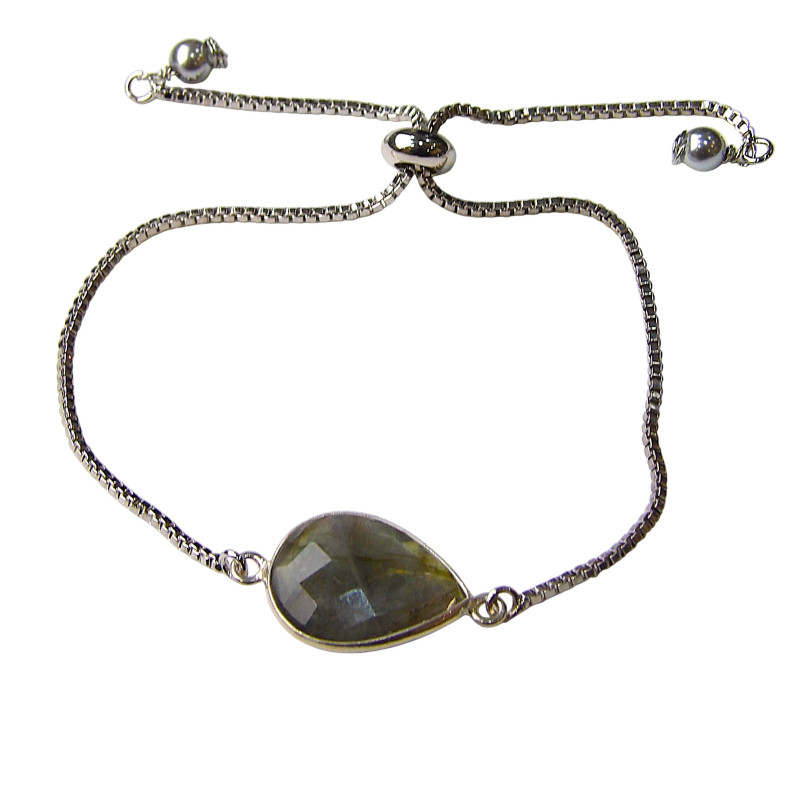 Bracelet Labradorite sur Chaîne Acier Inox Réglable