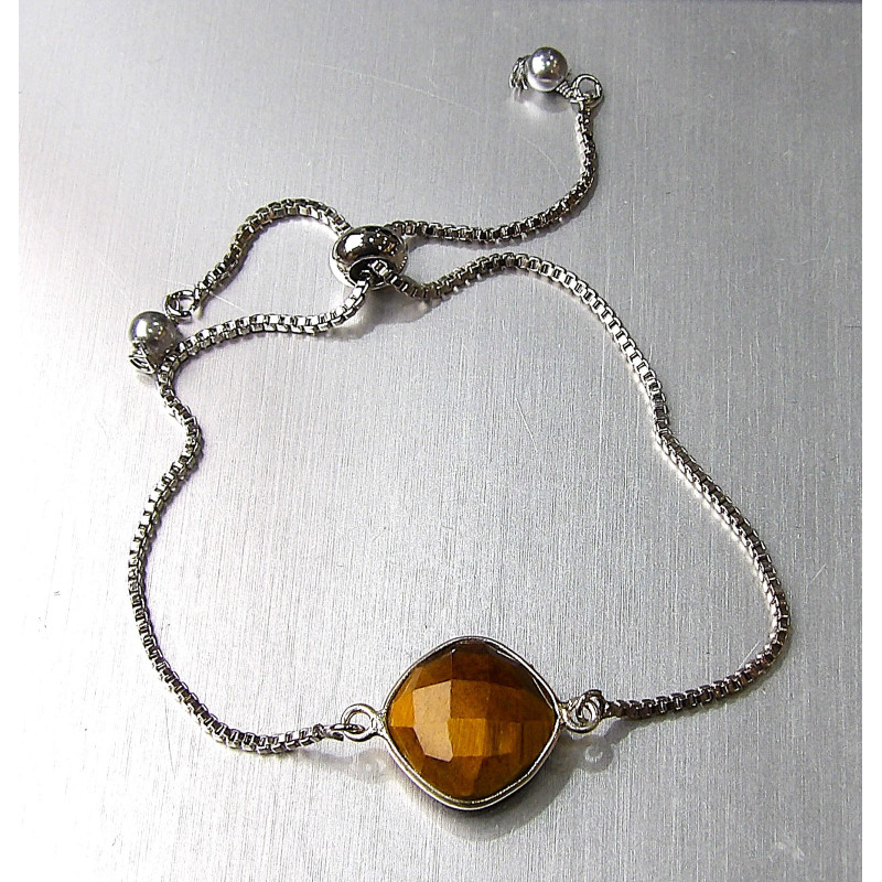Bracelet Œil de Tigre sur Chaîne Acier Inox Réglable