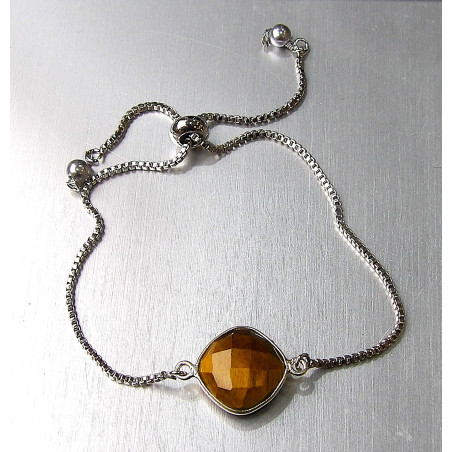 Bracelet Œil de Tigre sur Chaîne Acier Inox Réglable