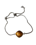 Bracelet Œil de Tigre sur Chaîne Acier Inox Réglable