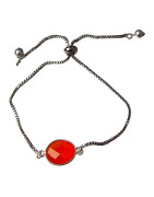 Bracelet Agate de Feu sur Chaîne Acier Inox Réglable