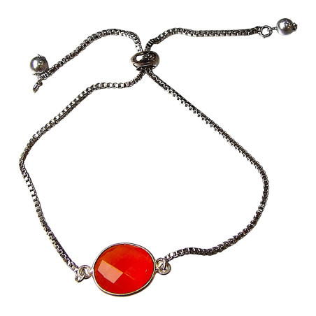 Bracelet Agate de Feu sur Chaîne Acier Inox Réglable