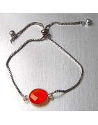 Bracelet Agate de Feu sur Chaîne Acier Inox Réglable