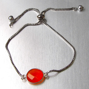 Bracelet Agate de Feu sur Chaîne Acier Inox Réglable