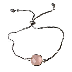 Bracelet Quartz Rose sur Chaîne Acier Inox Réglable