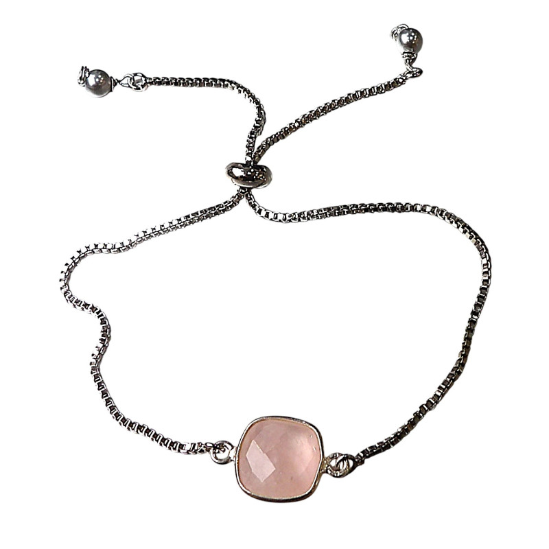 Bracelet Quartz Rose sur Chaîne Acier Inox Réglable