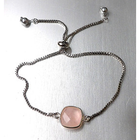 Bracelet Quartz Rose sur Chaîne Acier Inox Réglable
