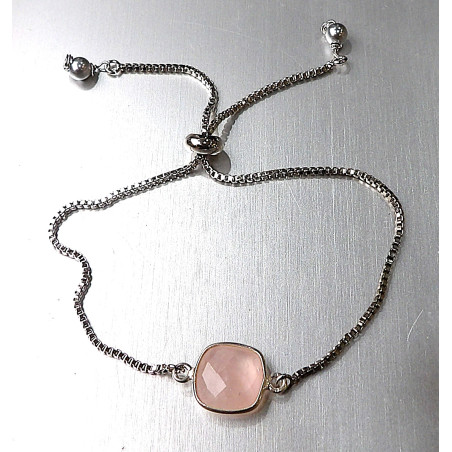 Bracelet Quartz Rose sur Chaîne Acier Inox Réglable