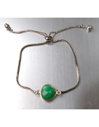 Bracelet Chrysoprase sur Chaîne Acier Inox Réglable