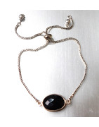 Bracelet Onyx sur Chaîne Acier Inox Réglable