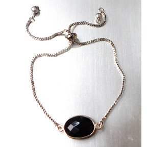 Bracelet Onyx sur Chaîne Acier Inox Réglable