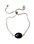 Bracelet Onyx sur Chaîne Acier Inox Réglable