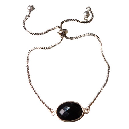 Bracelet Onyx sur Chaîne Acier Inox Réglable