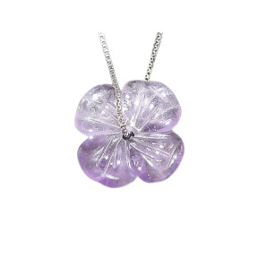 Pendentif Améthyste Trèfle avec Chaîne Argent 925