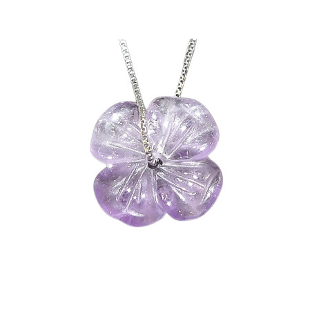 Pendentif Améthyste Trèfle avec Chaîne Argent 925