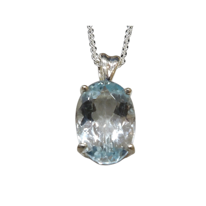 Pendentif Topaze Bleue avec Chaîne Argent 925