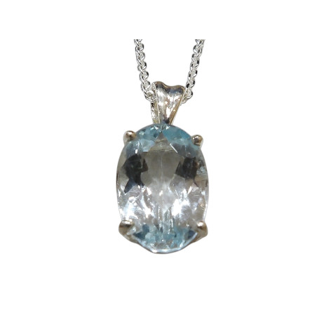 Pendentif Topaze Bleue avec Chaîne Argent 925