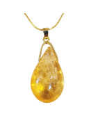 Pendentif Citrine avec Chaîne Acier Plaqué Or