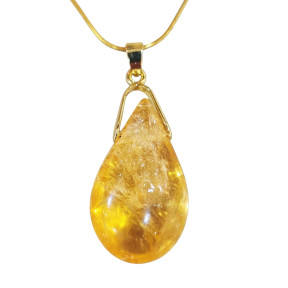 Pendentif Citrine avec Chaîne Plaquée Or