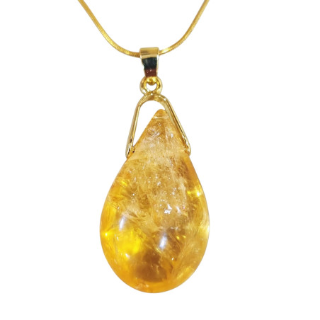 Pendentif Citrine avec Chaîne Plaquée Or