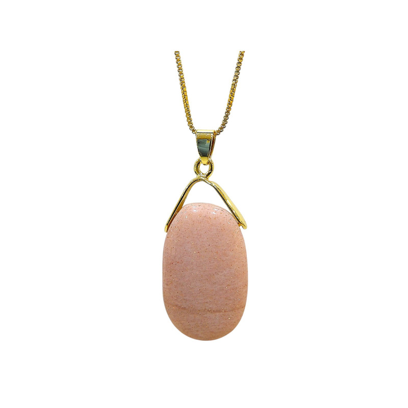 Pendentif Pierre de Lune Rose avec Chaîne Plaquée Or