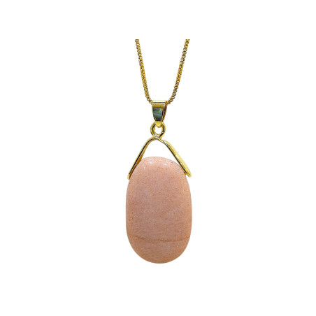 Pendentif Pierre de Lune Rose avec Chaîne Plaquée Or