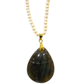 Pendentif Labradorite avec Collier de Perles