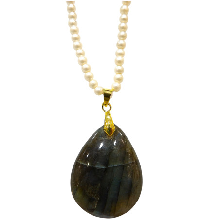 Pendentif Labradorite avec Collier de Perles
