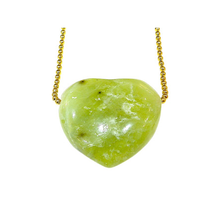 Pendentif Jade Cœur avec Chaîne Plaquée Or