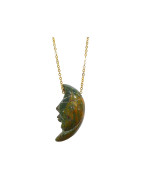 Pendentif Jaspe Sanguin Lune avec Chaîne Plaquée or