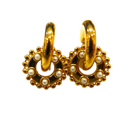 Boucles Perles Plaquée Or Demi Créoles