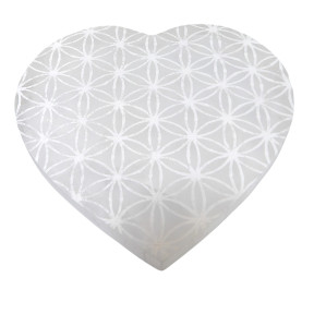 Disque de rechargement Sélénite Fleur de vie Cœur diam 10cm