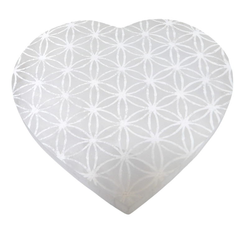 Disque de rechargement Sélénite Fleur de vie Cœur diam 10cm
