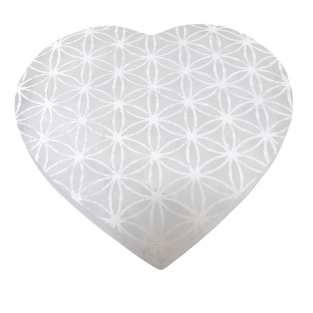 Disque de rechargement Sélénite Fleur de vie Cœur diam 10cm
