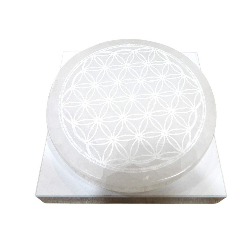Disque de rechargement Sélénite Fleur de vie diam 10cm
