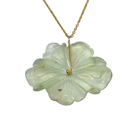 Pendentif Préhnite Fleur avec Chaîne Plaquée Or