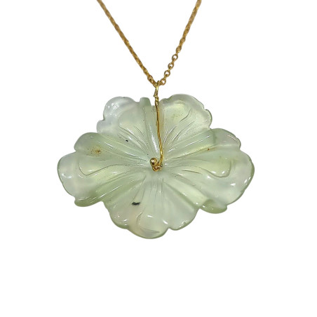 Pendentif Préhnite Fleur avec Chaîne Plaquée Or