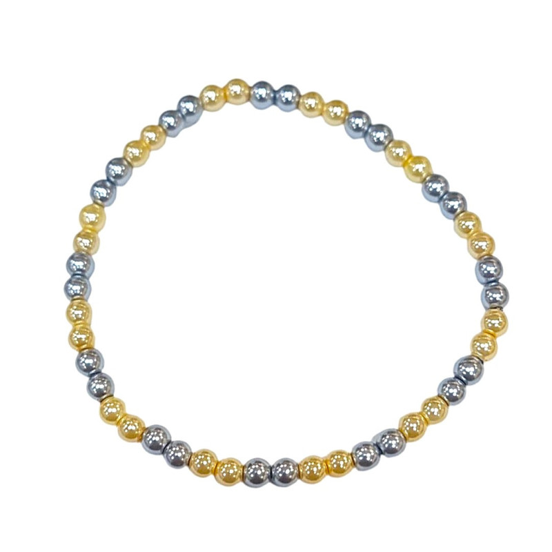 Bracelet Perles de Majorque Grises et Or Pierres Rondes 4mm