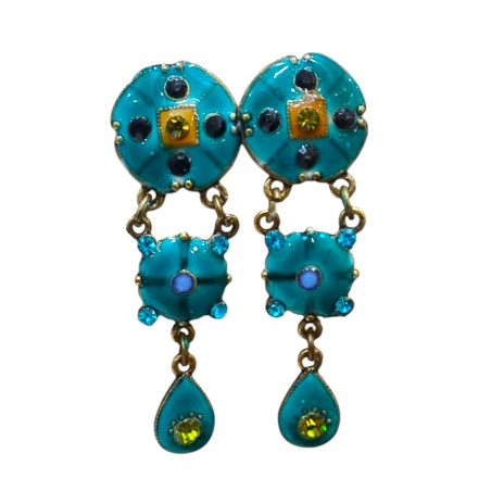 Boucles Email et Swarovski Laiton