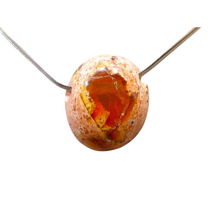 Pendentif Opale de Feu avec Chaîne Acier Inox