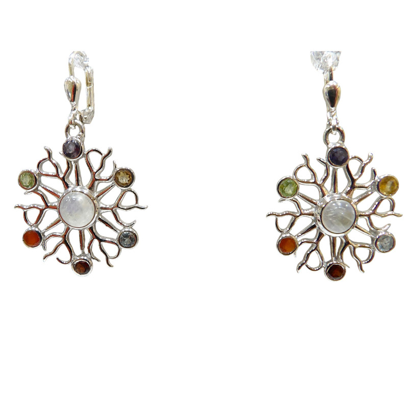 Boucles Pierre de Lune Grenat Opale de Feu Béryl Vert Tanzanite Citrine Aigue Flocon Argent 925