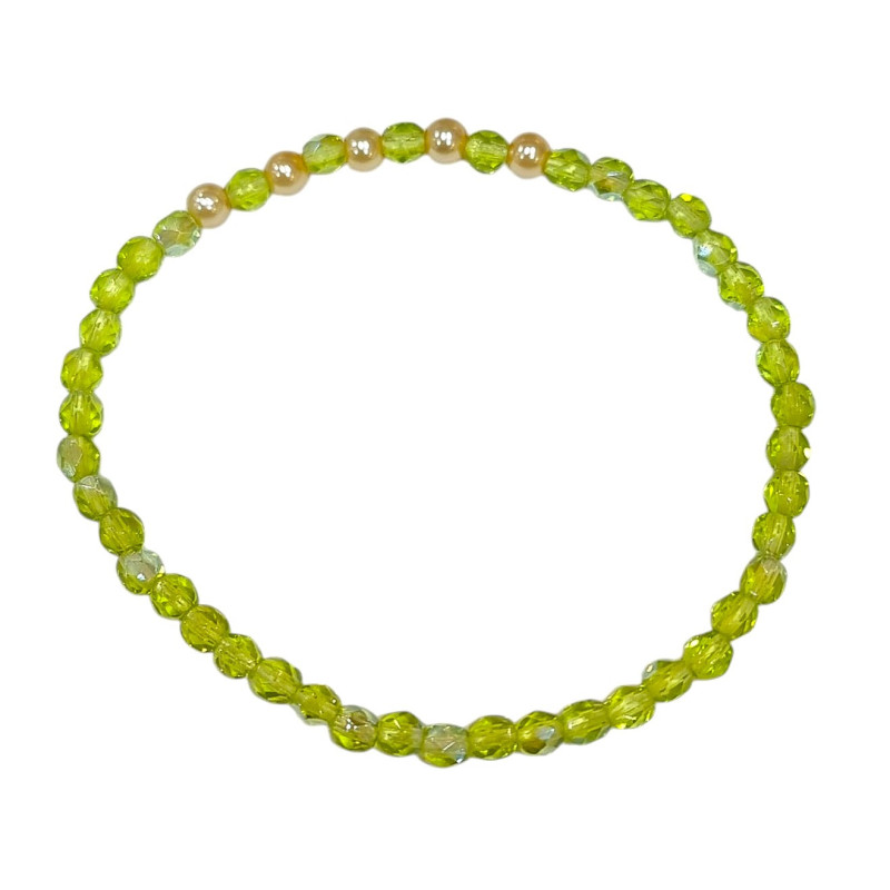Bracelet Perles de Majorque Or et Perles Swarovski facettées Vertes