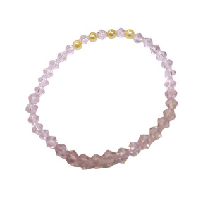 Bracelet Perles de Majorque Or et Perles Swarovski facettées Roses Enfant