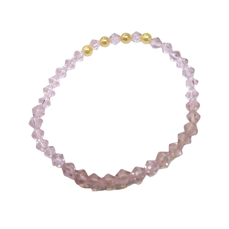 Bracelet Perles de Majorque Or et Perles Swarovski facettées Roses Enfant