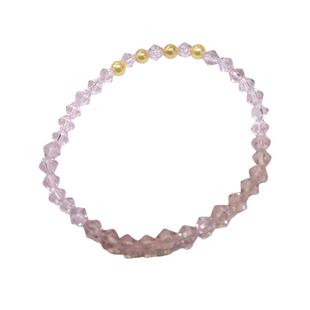 Bracelet Perles de Majorque Or et Perles Swarovski facettées Roses Enfant