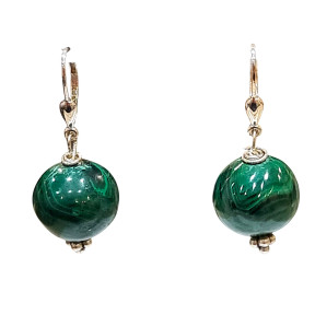 Boucles Malachite Boules Argent 925