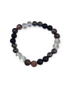 Bracelet Rhodonite Hématite Cristal de Roche et Obsidienne Pierres Rondes 8mm