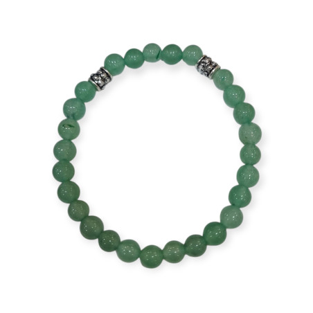 Bracelet Aventurine Verte avec Inserts Acier Pierres Rondes 6mm