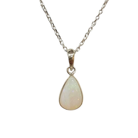 Pendentif Opale Blanche avec Chaîne Argent 925