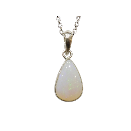 Pendentif Opale Blanche avec Chaîne Argent 925
